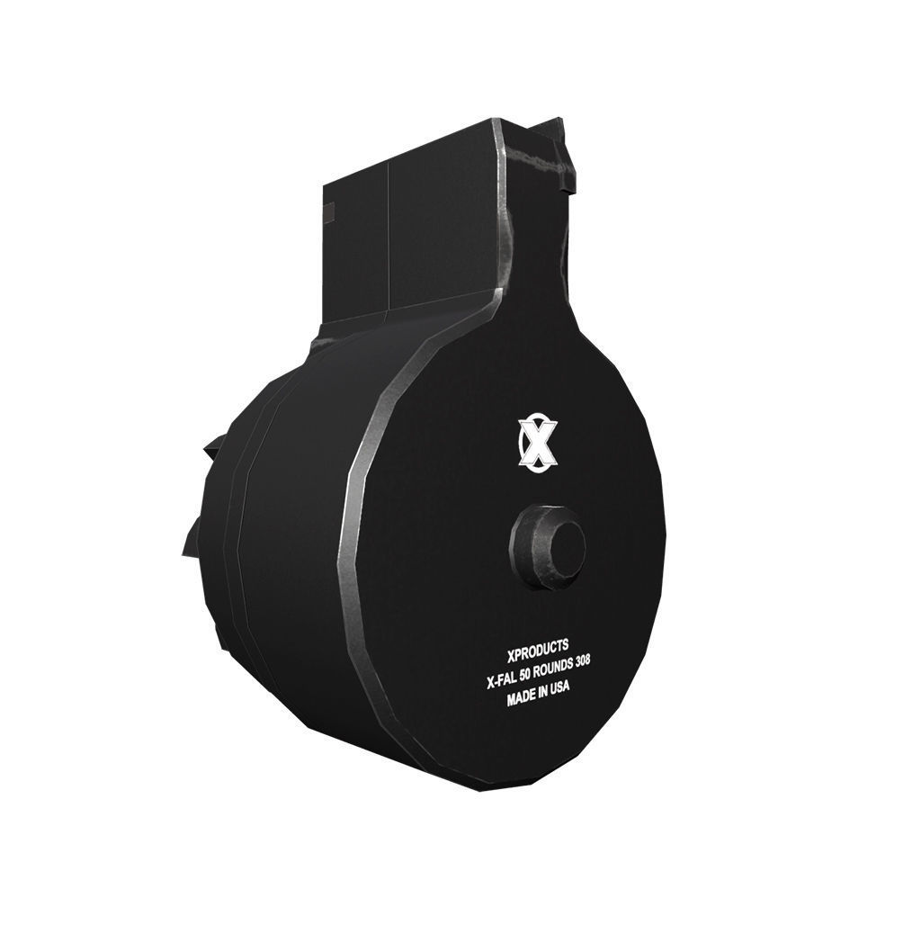 X FAL 50 Round Drum Magazine For 308 Rifles Low Poly PBR Low-poly 3D model_9