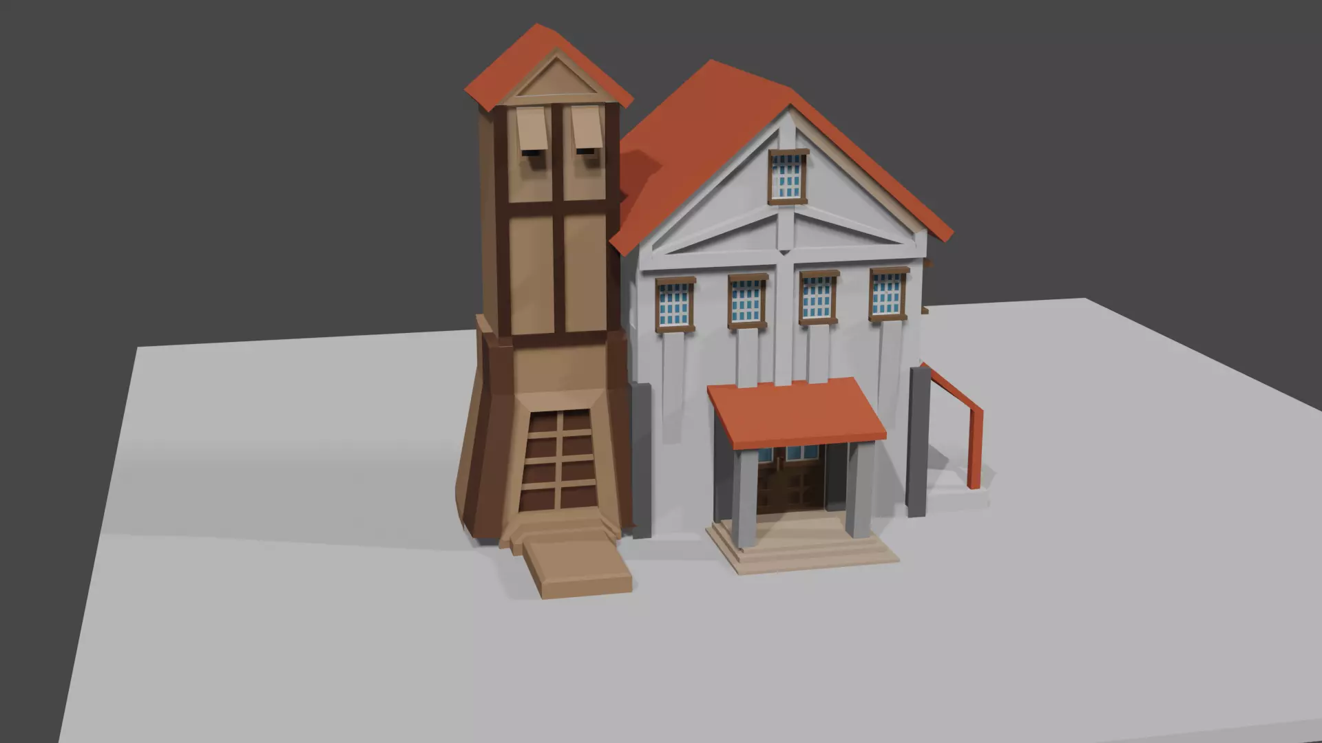 Headquarters house with clock tower Free low-poly 3D model