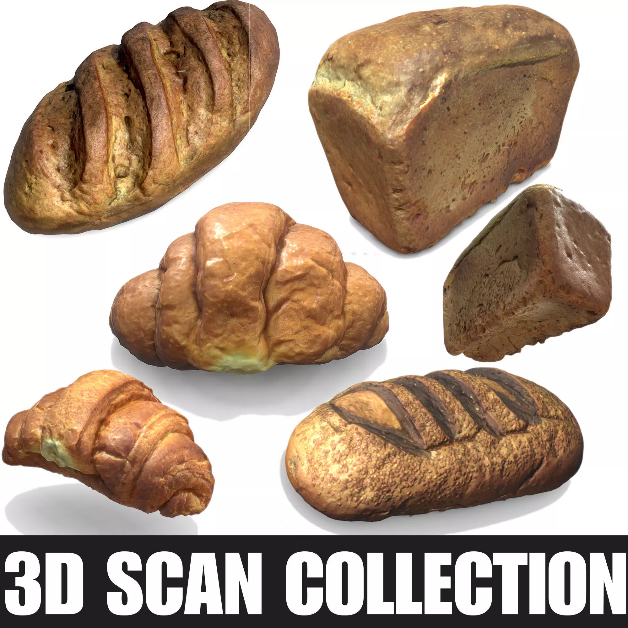 3d scans collection flour bread 3D Low-poly 3D model_0