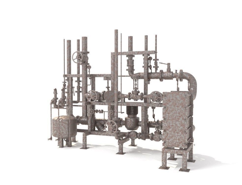 Industrial heat exchanger filter pipeline boiler plant 3D model_6