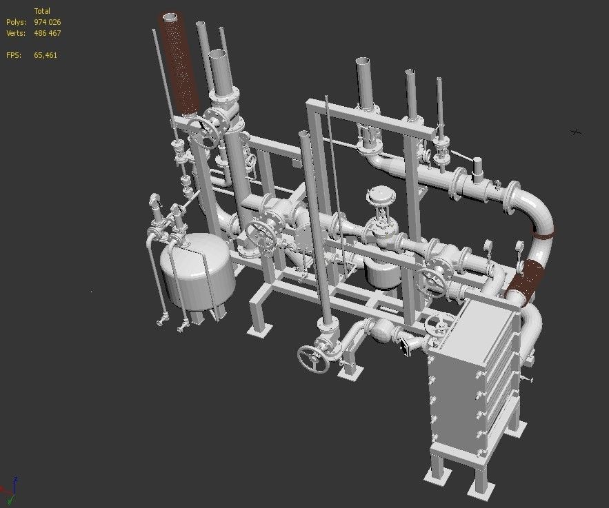Industrial heat exchanger filter pipeline boiler plant 3D model_11