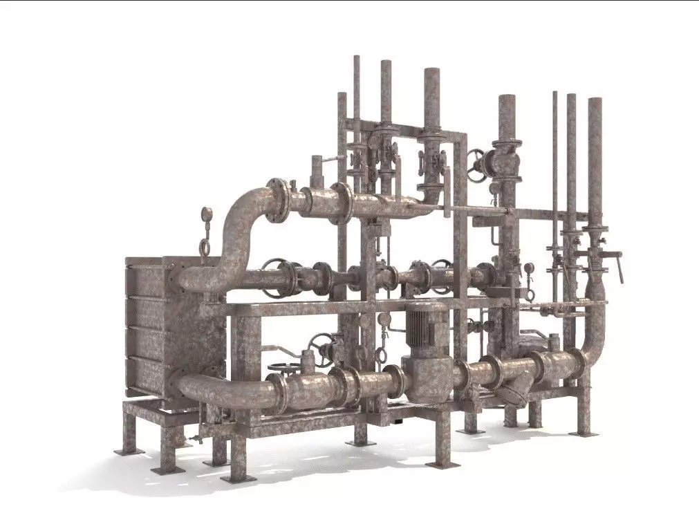 Industrial heat exchanger filter pipeline boiler plant 3D model_0