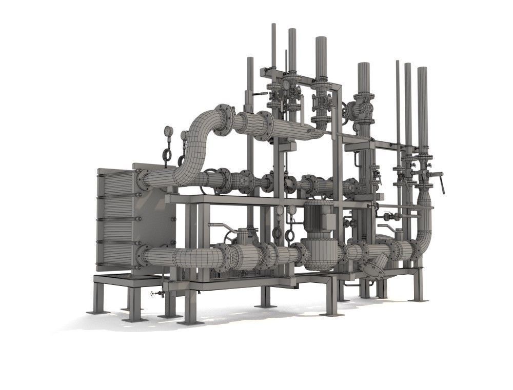 Industrial heat exchanger filter pipeline boiler plant 3D model_10