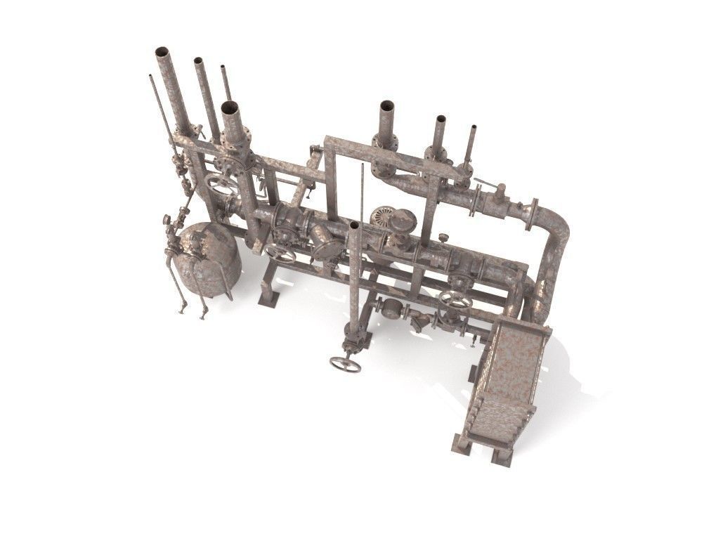 Industrial heat exchanger filter pipeline boiler plant 3D model_7