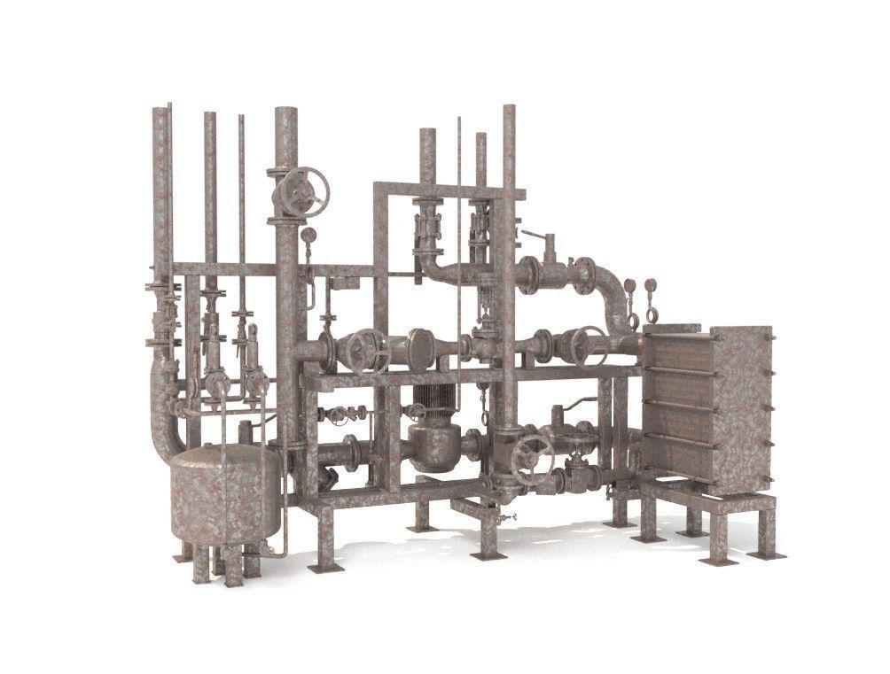 Industrial heat exchanger filter pipeline boiler plant 3D model_5