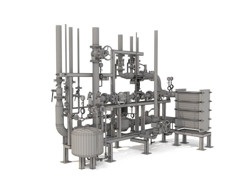 Industrial heat exchanger filter pipeline boiler plant 3D model_9
