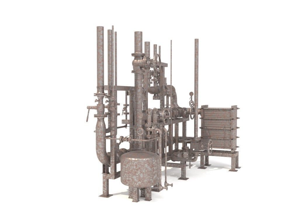 Industrial heat exchanger filter pipeline boiler plant 3D model_4