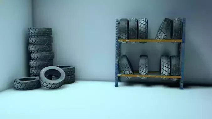 Car tires and a shelf for them