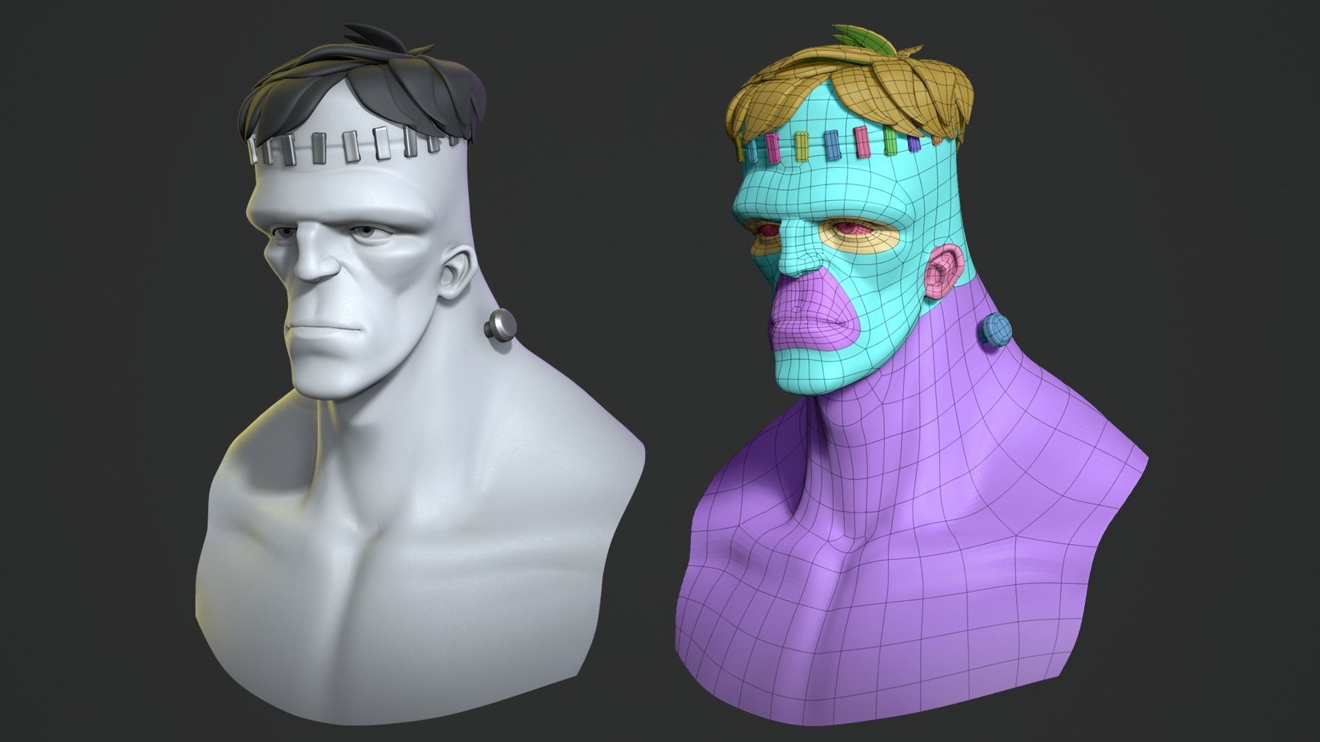 Cartoon monsters base mesh 3D model_6