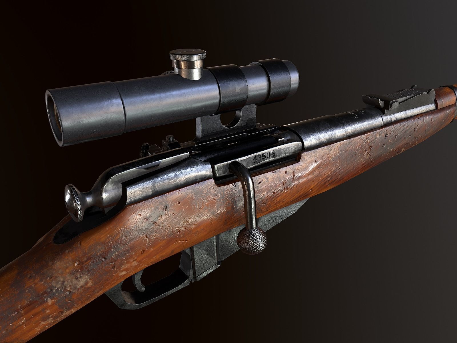 Mosin WW2 ussr Rifle with PU scope PBR Low-poly 3D model_3