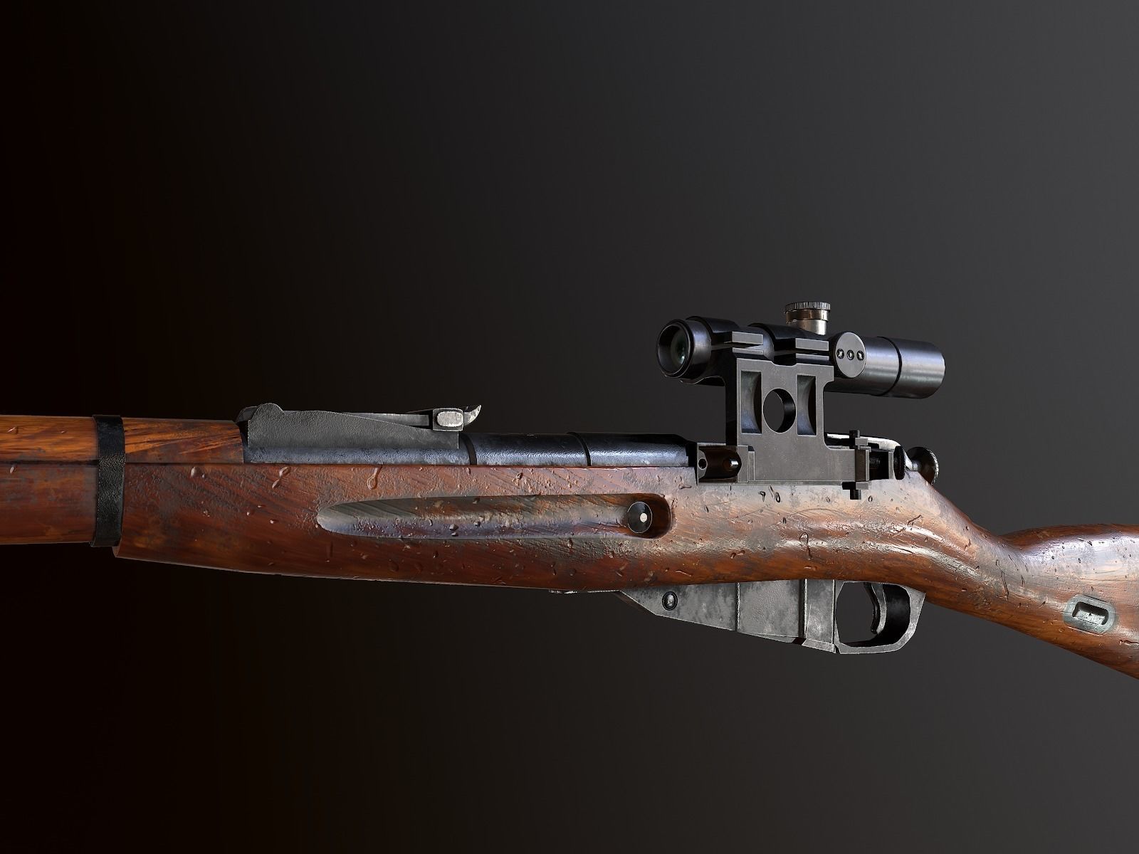 Mosin WW2 ussr Rifle with PU scope PBR Low-poly 3D model_1
