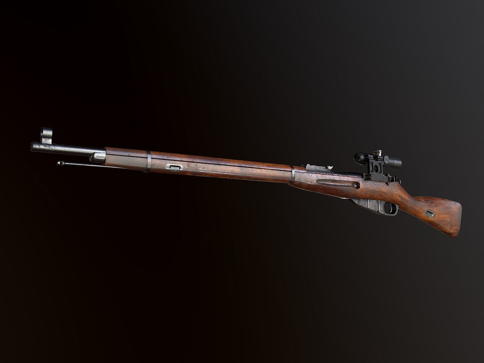 Mosin WW2 ussr Rifle with PU scope PBR Low-poly 3D model_6