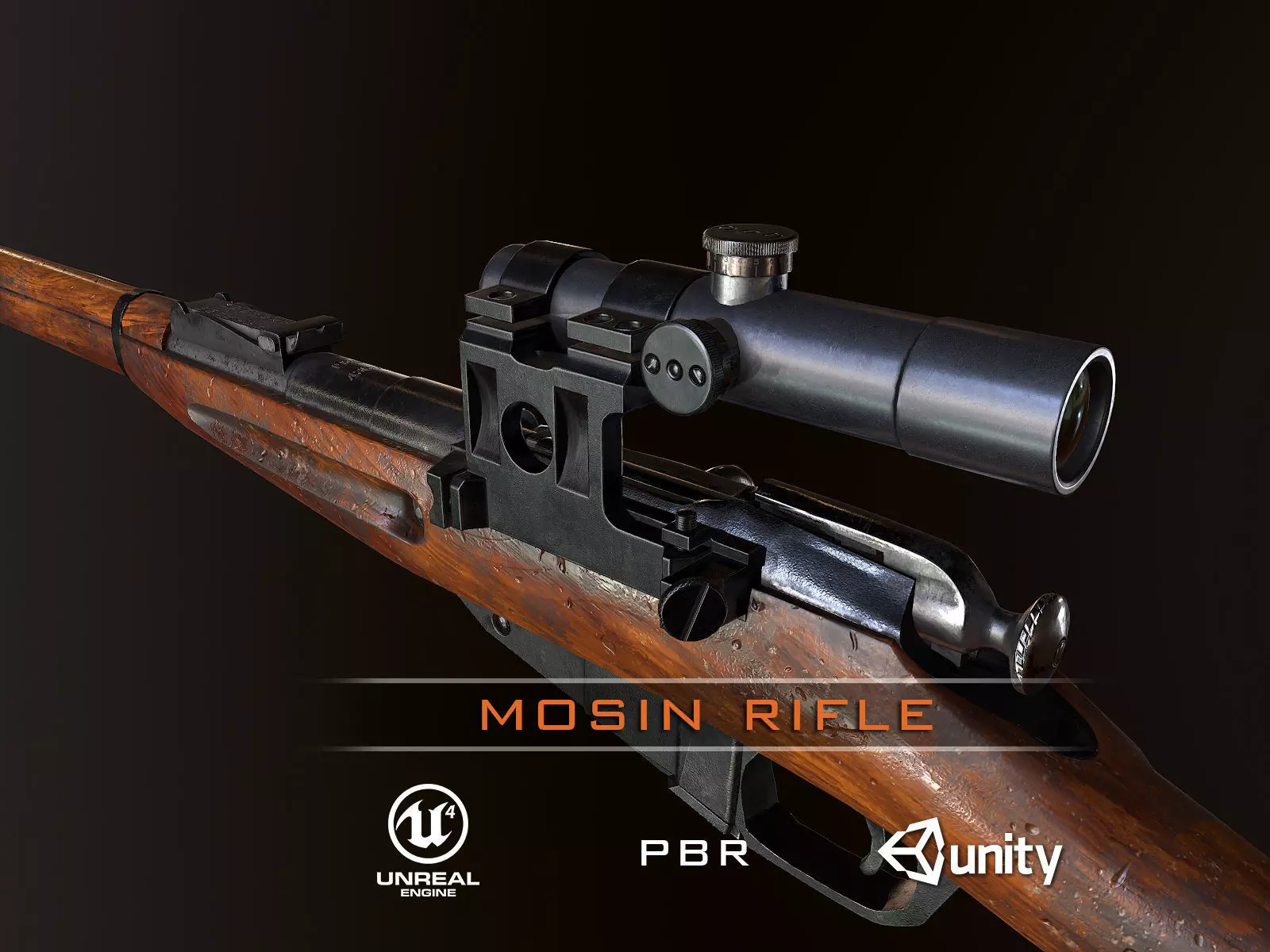 Mosin WW2 ussr Rifle with PU scope PBR Low-poly 3D model_0