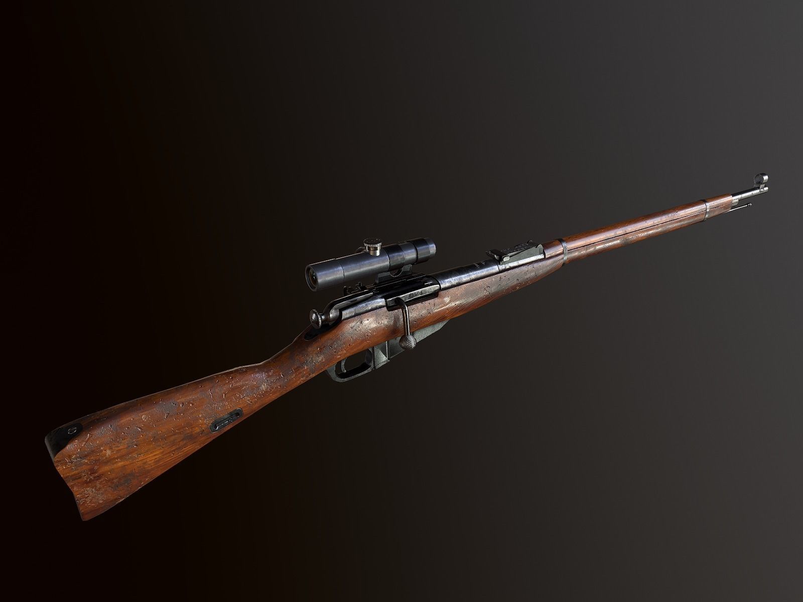 Mosin WW2 ussr Rifle with PU scope PBR Low-poly 3D model_4