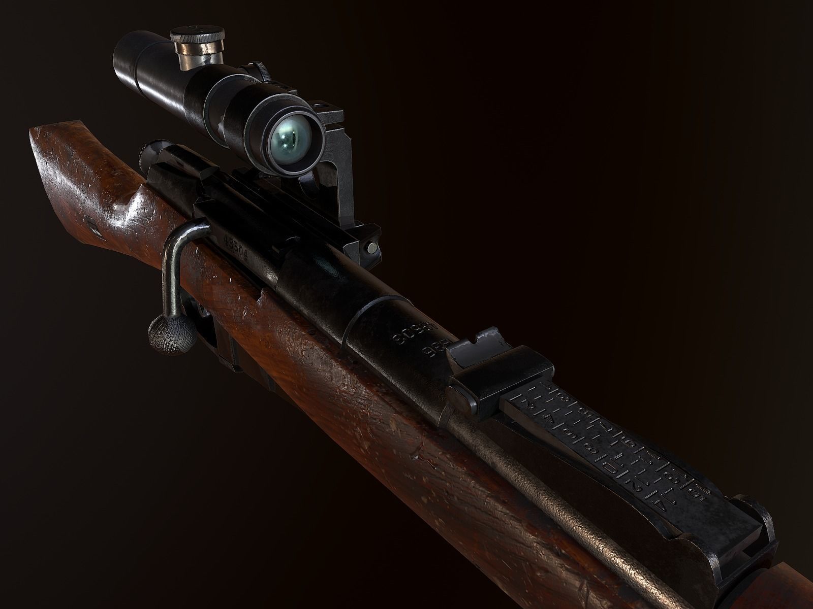 Mosin WW2 ussr Rifle with PU scope PBR Low-poly 3D model_7