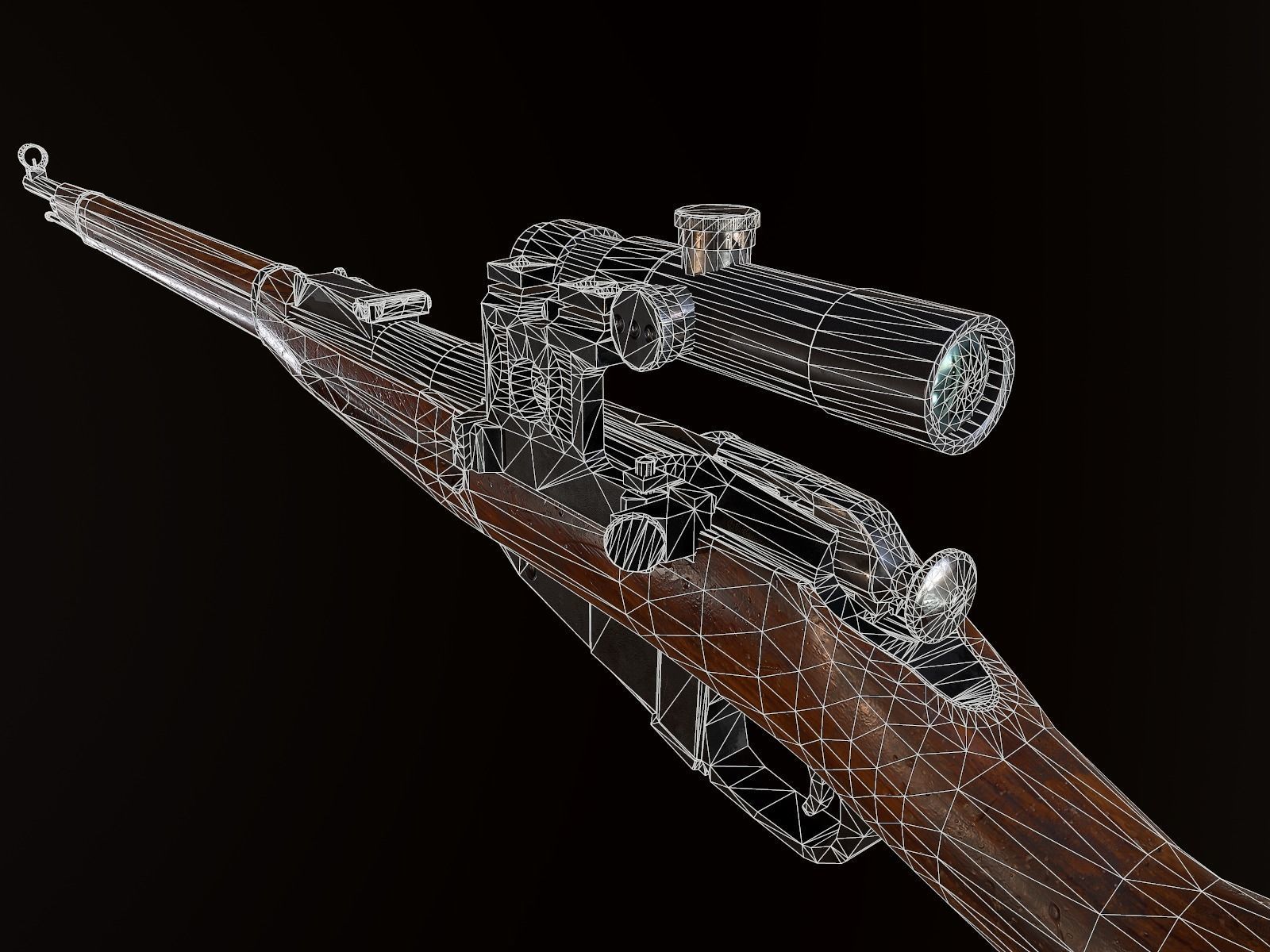 Mosin WW2 ussr Rifle with PU scope PBR Low-poly 3D model_9