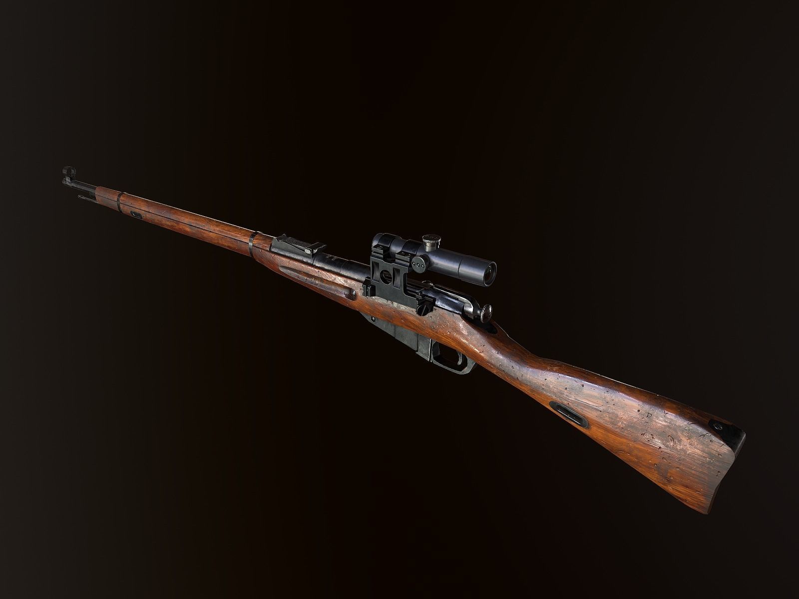 Mosin WW2 ussr Rifle with PU scope PBR Low-poly 3D model_5