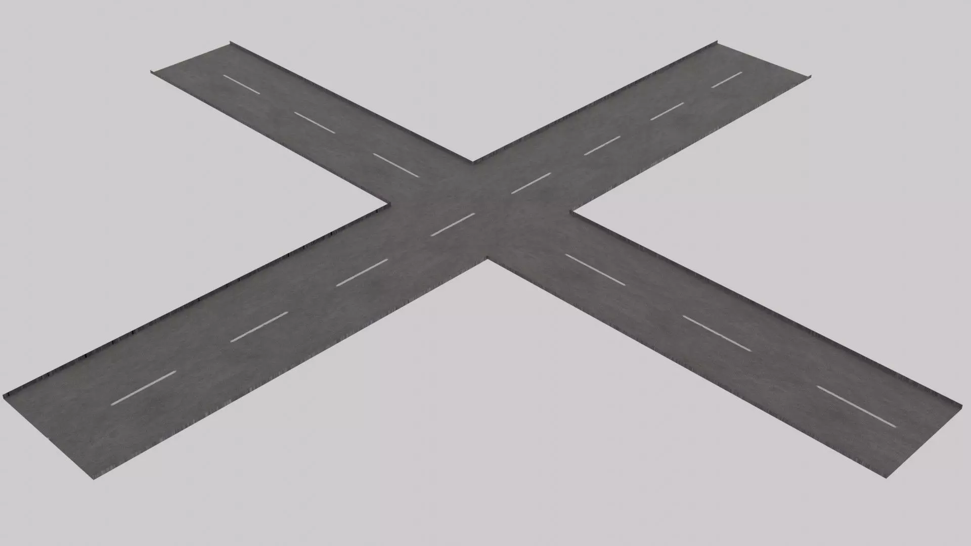 Crossroad with street dash lines - Textured Low-poly 3D model_0