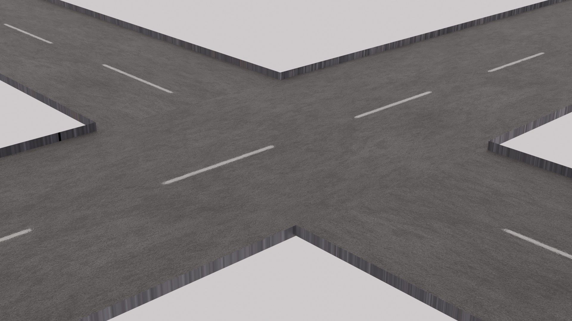 Crossroad with street dash lines - Textured Low-poly 3D model_4