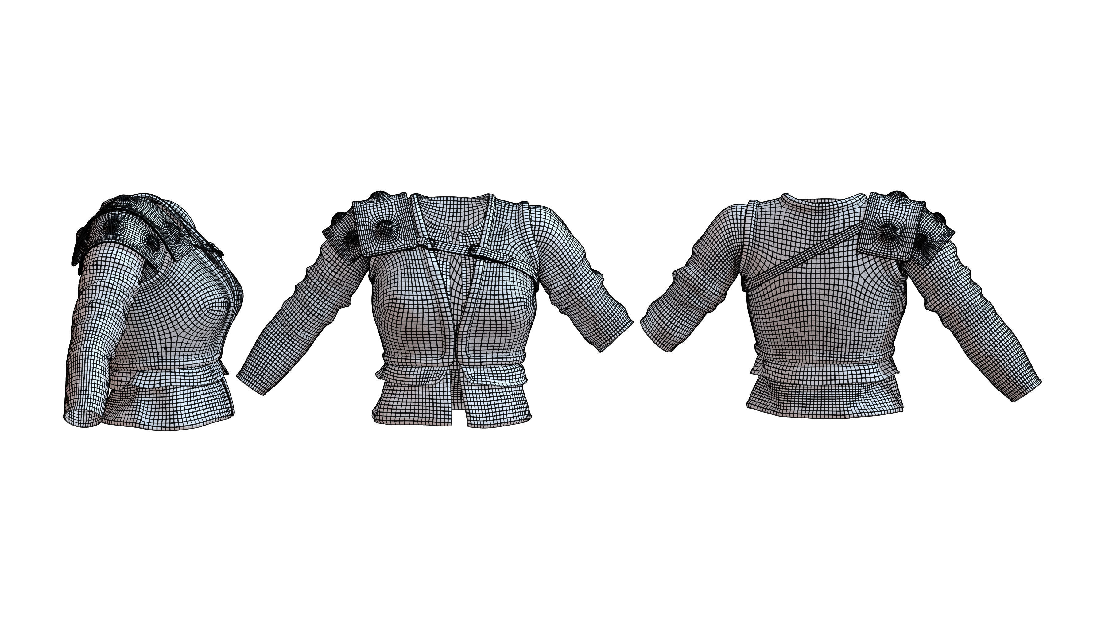 Female Medieval Top Low-poly 3D model_2