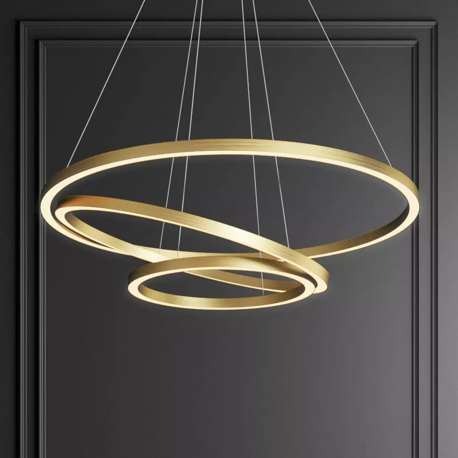 Capella Black Gold 3 Ring Chandelier 3D model_0