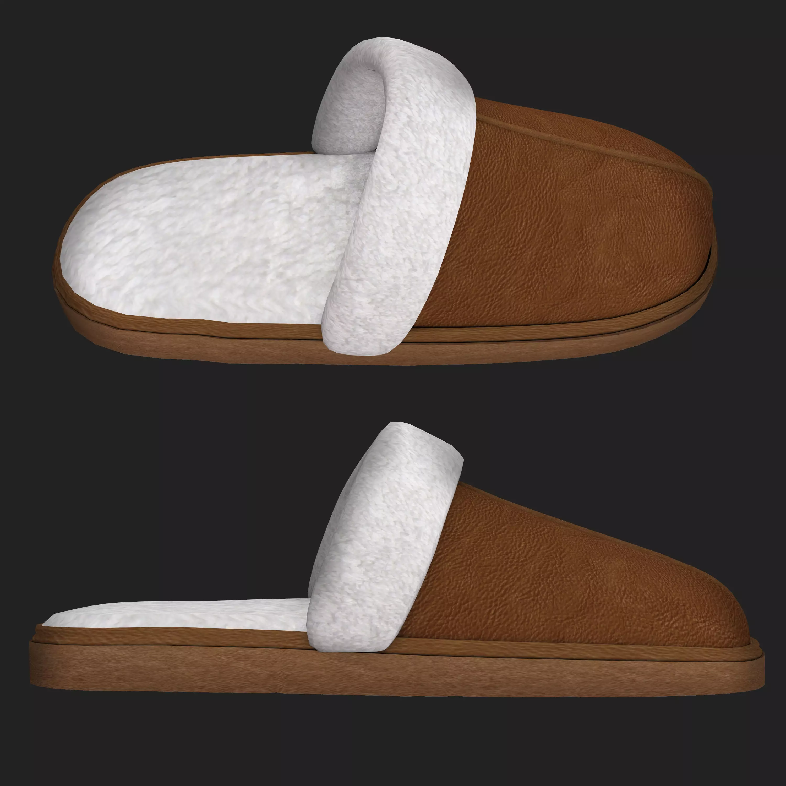 Leather slippers with fur shoes Low-poly 3D model_0