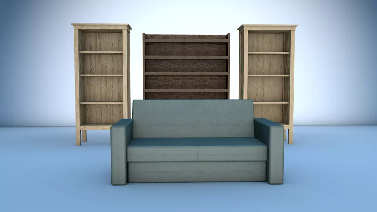 Sofa and Shelf Low-poly 3D model_0