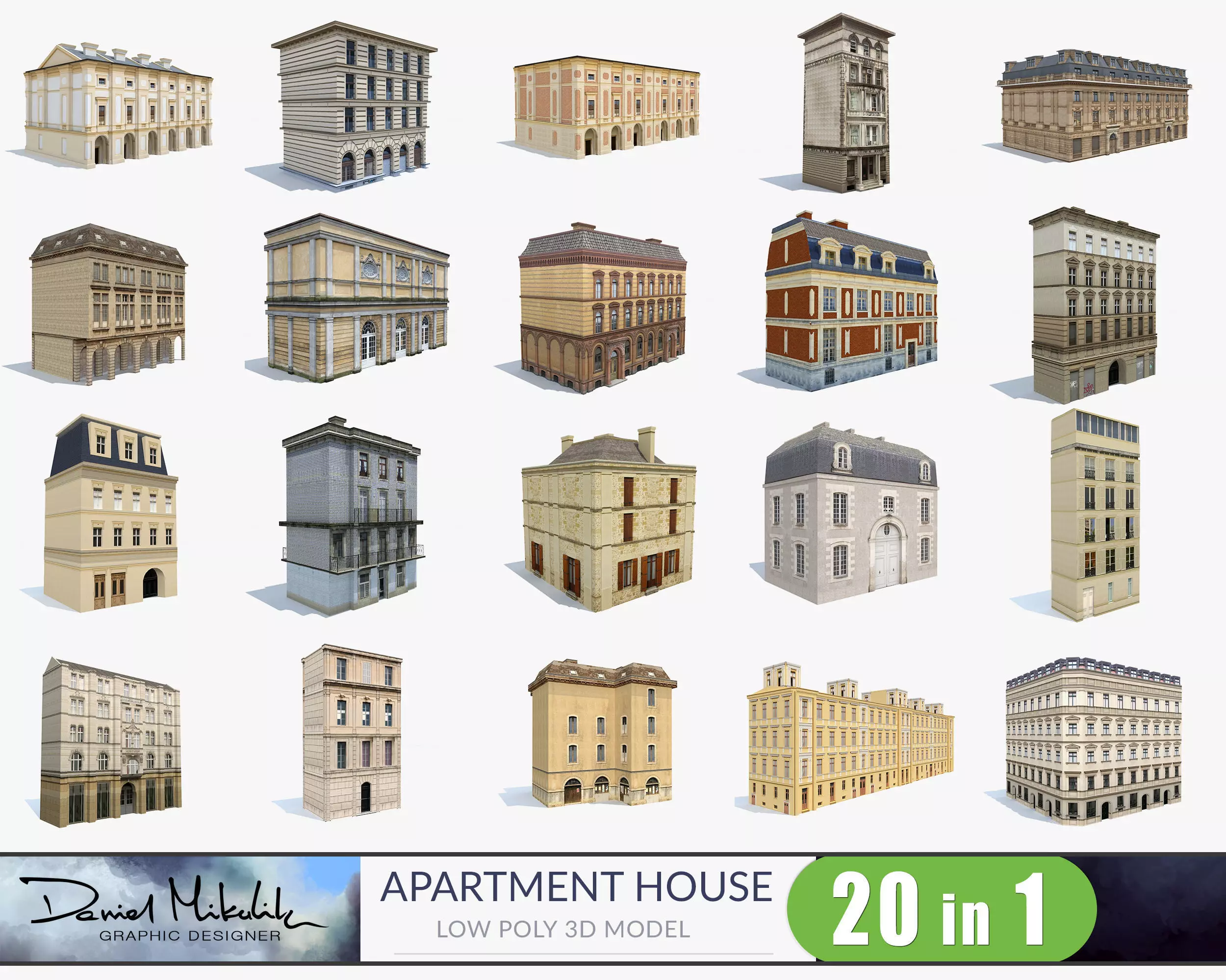 Apartment House BUNDLE PACK 20in1 Low-poly 3D model_0