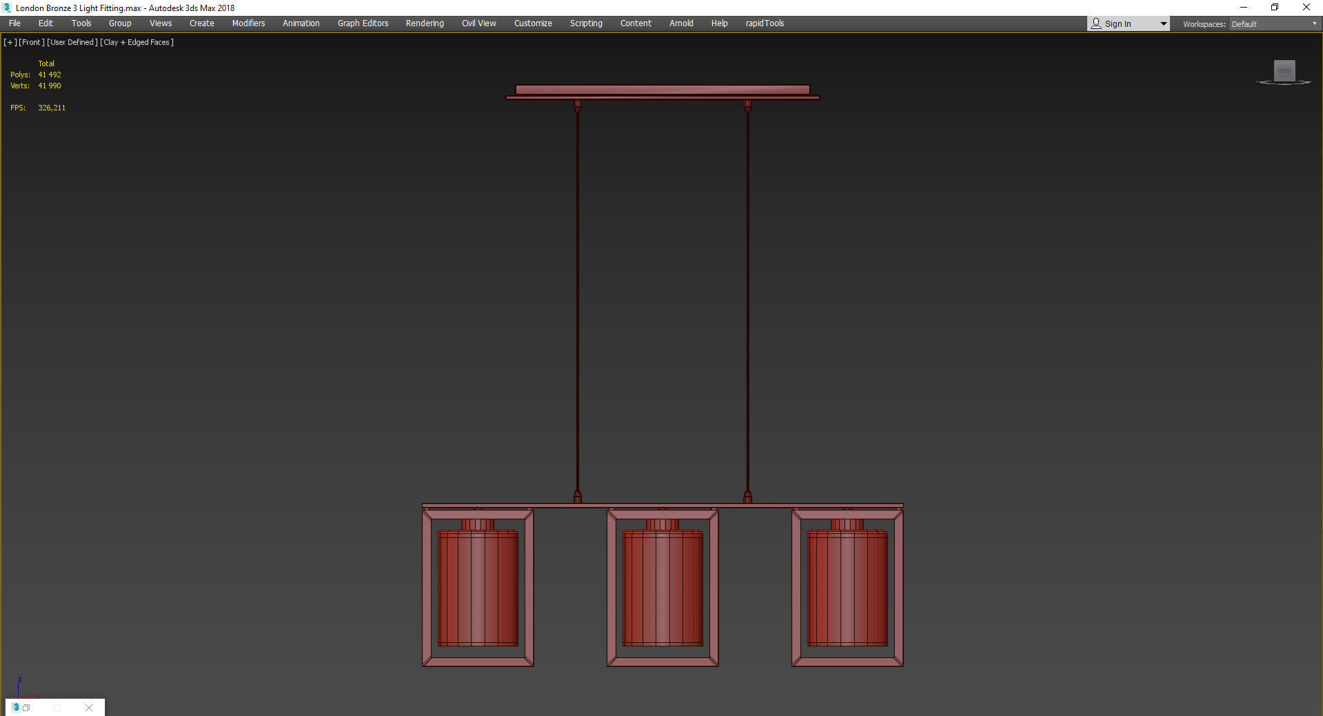 London Bronze 3 Light Fitting Low-poly 3D model_3