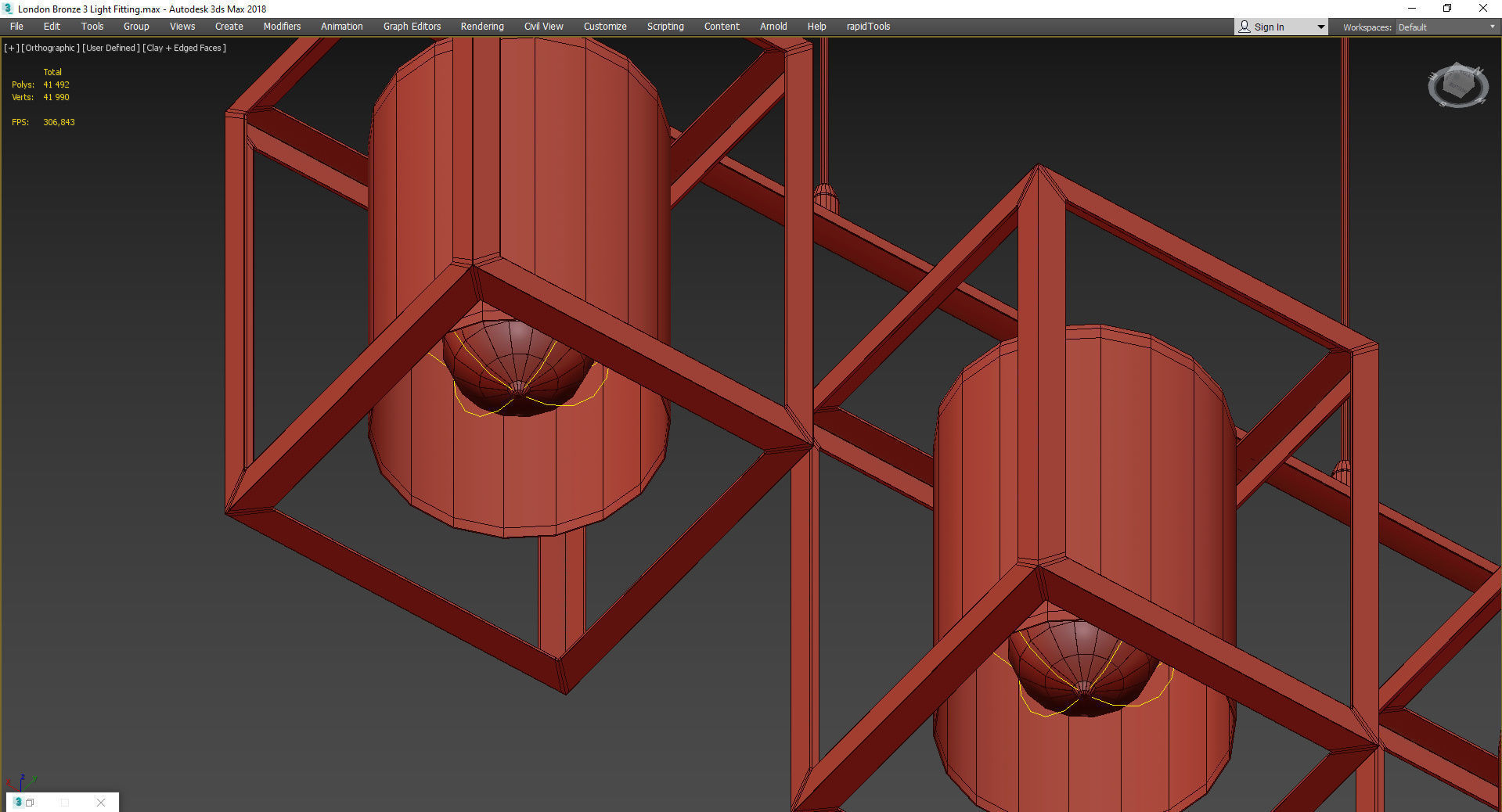 London Bronze 3 Light Fitting Low-poly 3D model_5