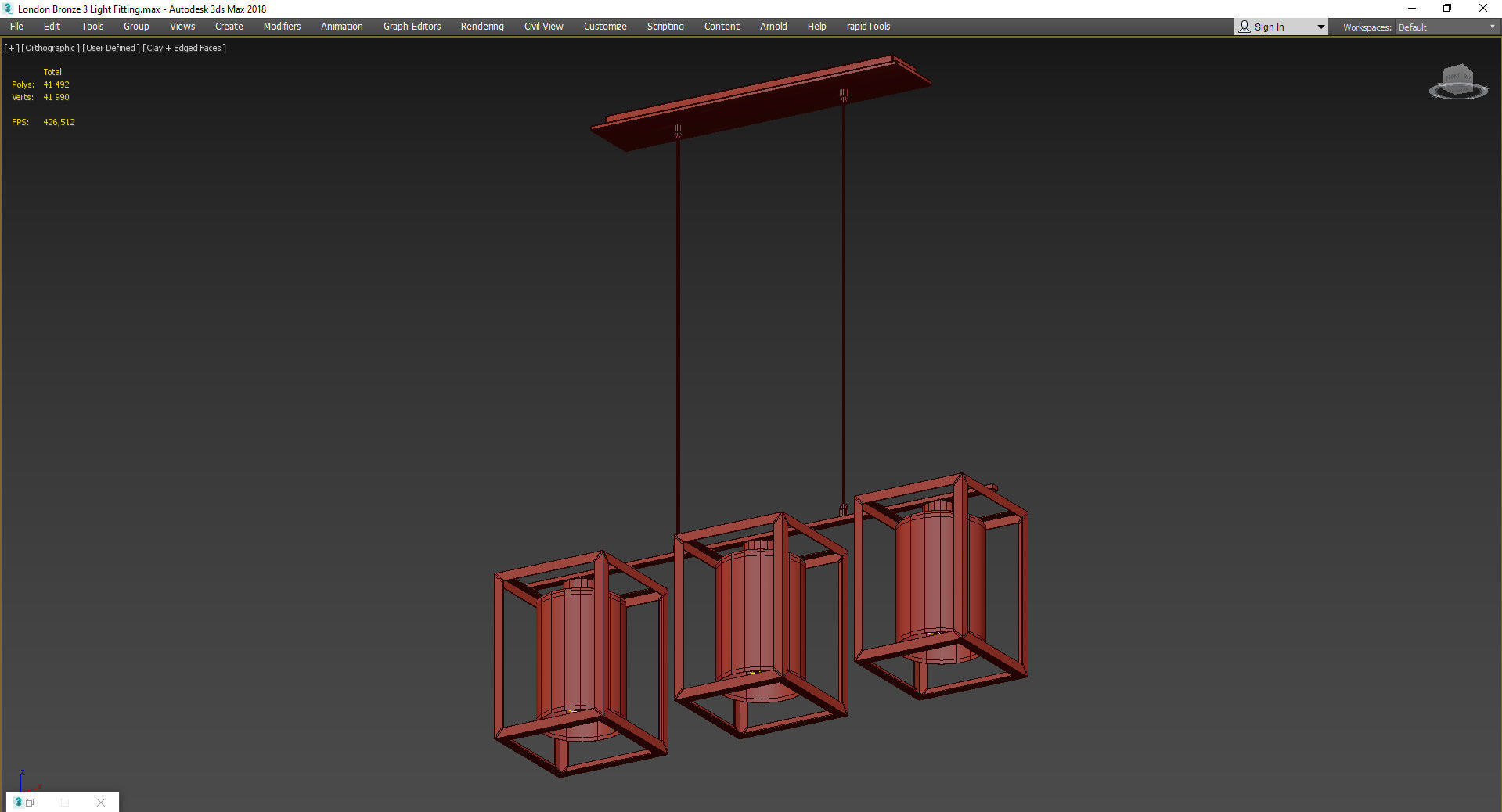 London Bronze 3 Light Fitting Low-poly 3D model_4