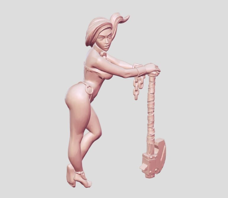 beauty girl with ax 3D print model_1