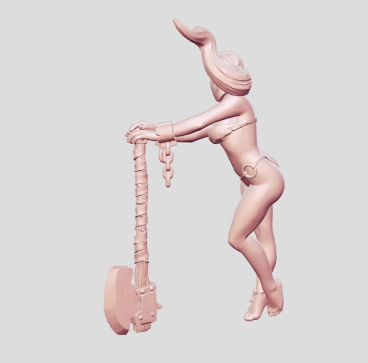 beauty girl with ax 3D print model_4