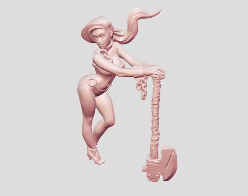 beauty girl with ax 3D print model_0