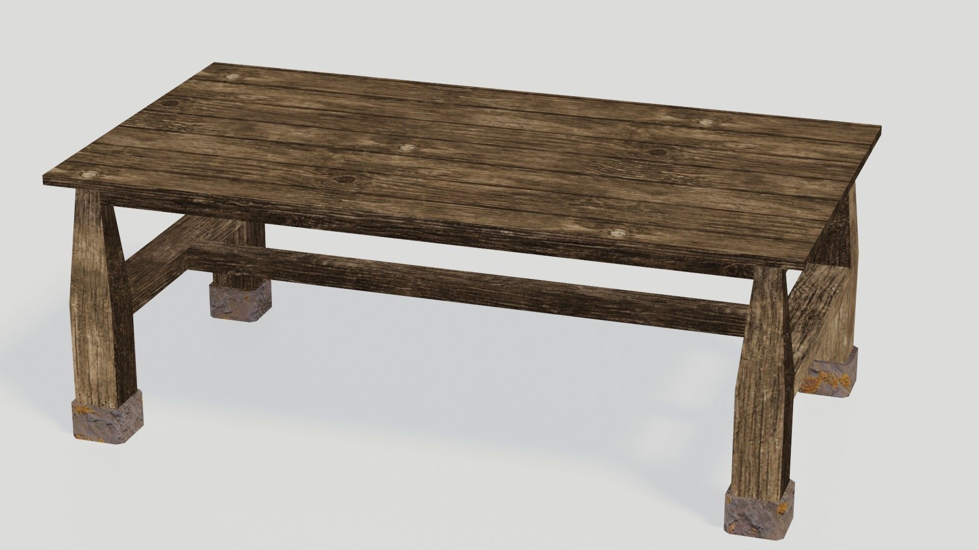 Game Ready Medieval Wooden Furniture Desk and Table  Low-poly 3D model_2