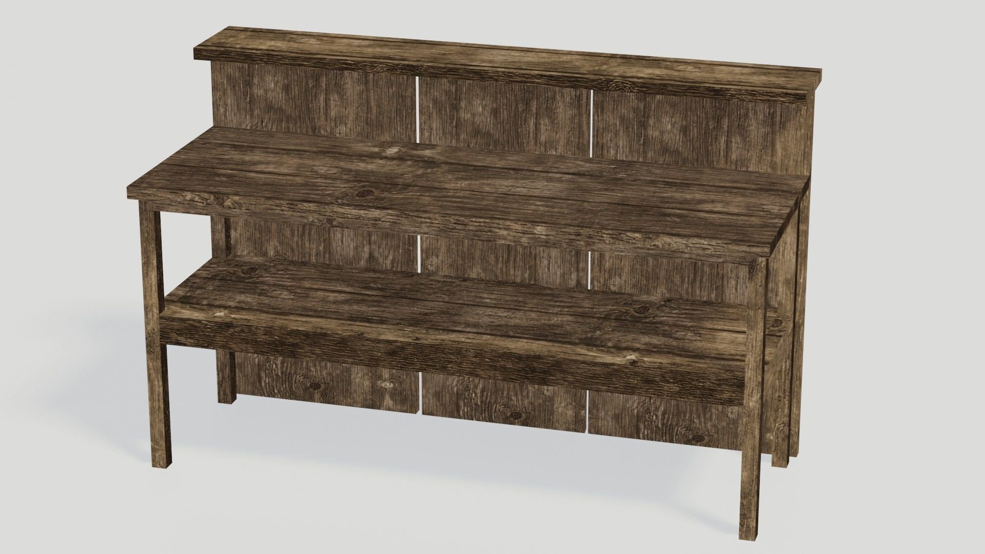 Game Ready Medieval Wooden Furniture Desk and Table  Low-poly 3D model_6