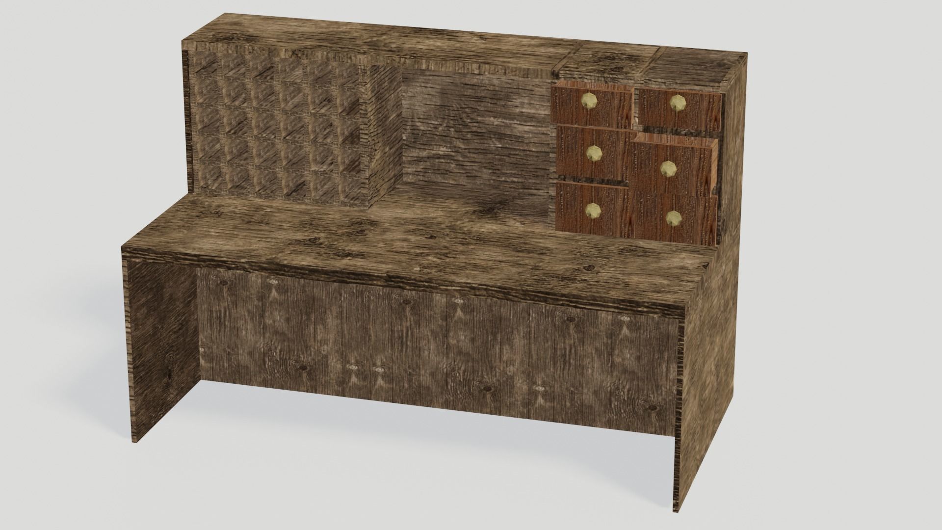 Game Ready Medieval Wooden Furniture Desk and Table  Low-poly 3D model_1