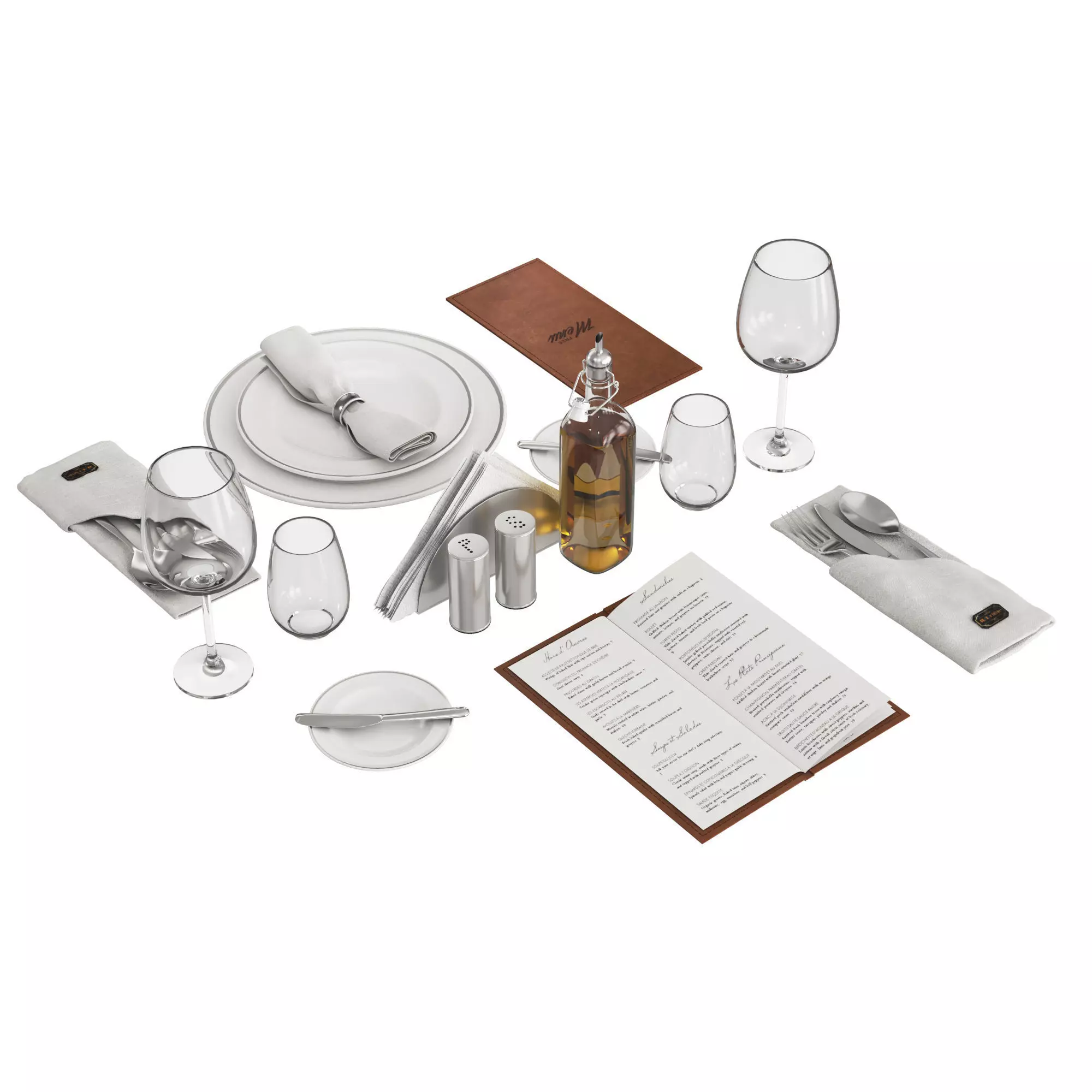 Restaurant table decorative set 3D model_0