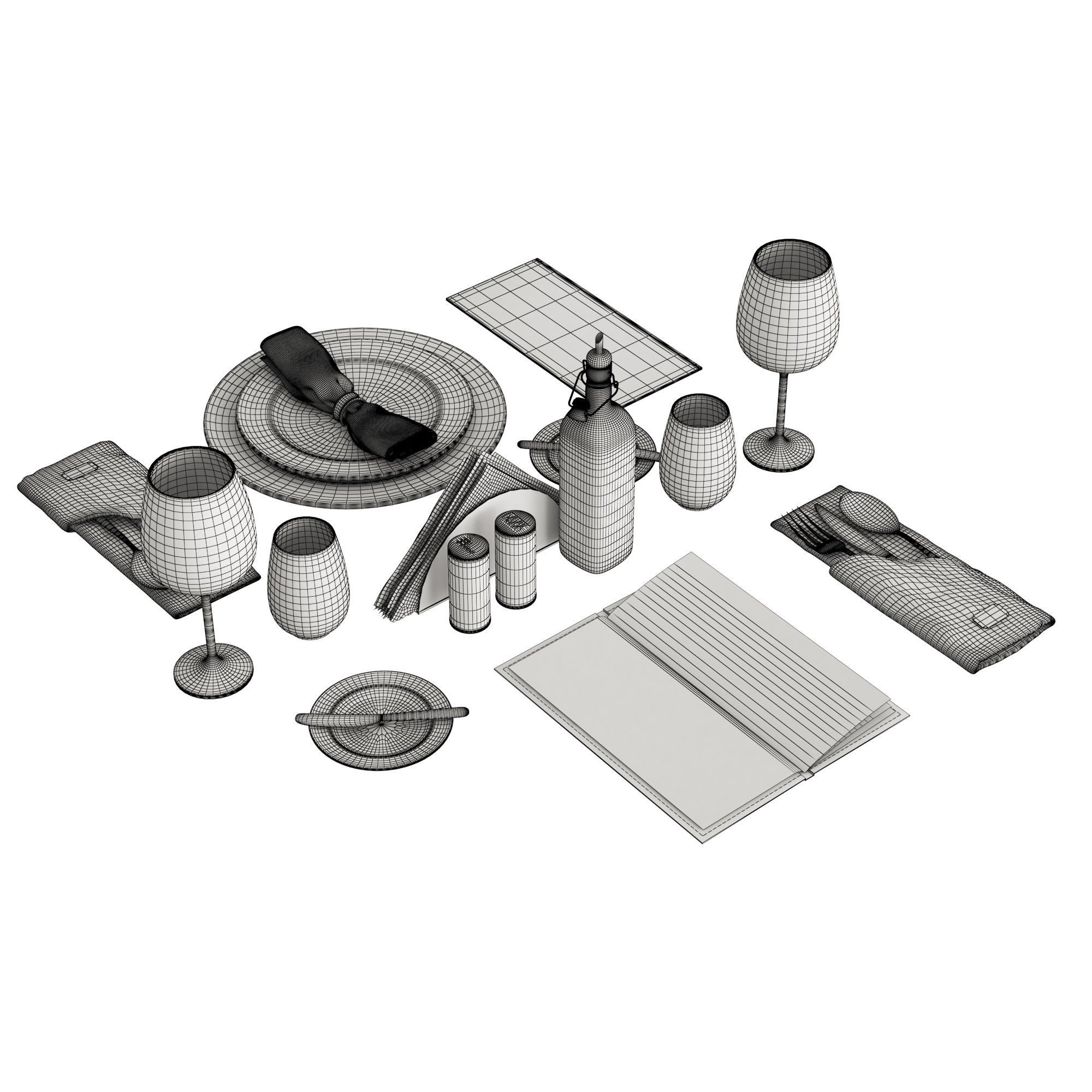 Restaurant table decorative set 3D model_1