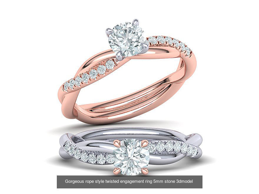 Twisted Wedding Set with 5mm Stone French Pave Setting 3D Model Collection_3