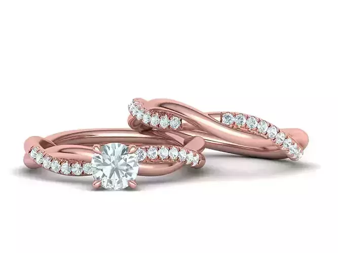 Twisted Wedding Set with 5mm Stone French Pave Setting 3D Model Collection