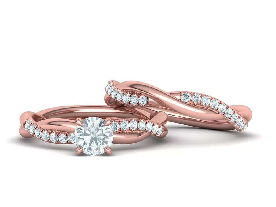 Twisted Wedding Set with 5mm Stone French Pave Setting 3D Model Collection_0