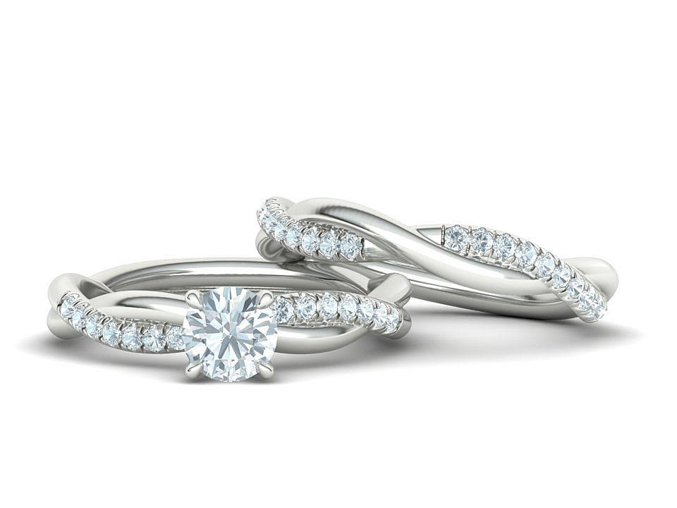 Twisted Wedding Set with 5mm Stone French Pave Setting 3D Model Collection_1