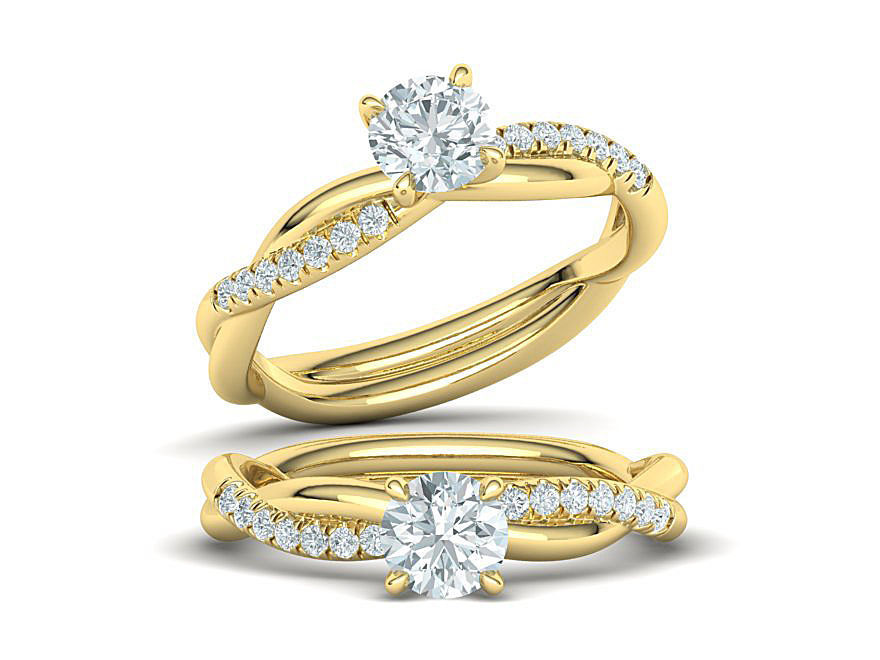 Twisted Wedding Set with 5mm Stone French Pave Setting 3D Model Collection_6