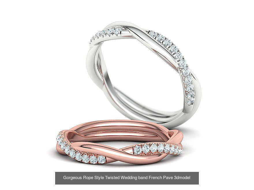 Twisted Wedding Set with 5mm Stone French Pave Setting 3D Model Collection_4
