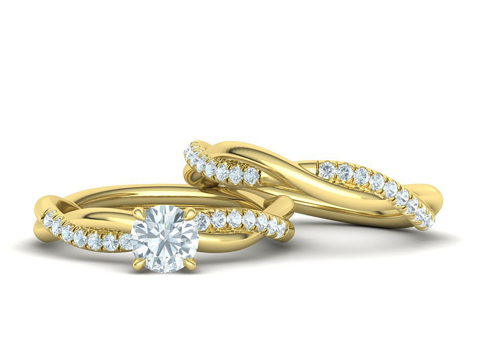 Twisted Wedding Set with 5mm Stone French Pave Setting 3D Model Collection_2