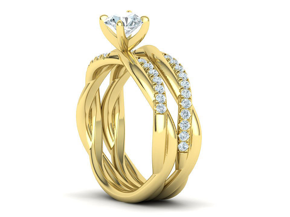 Twisted Wedding Set with 5mm Stone French Pave Setting 3D Model Collection_31