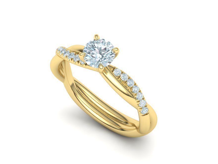 Twisted Wedding Set with 5mm Stone French Pave Setting 3D Model Collection_9