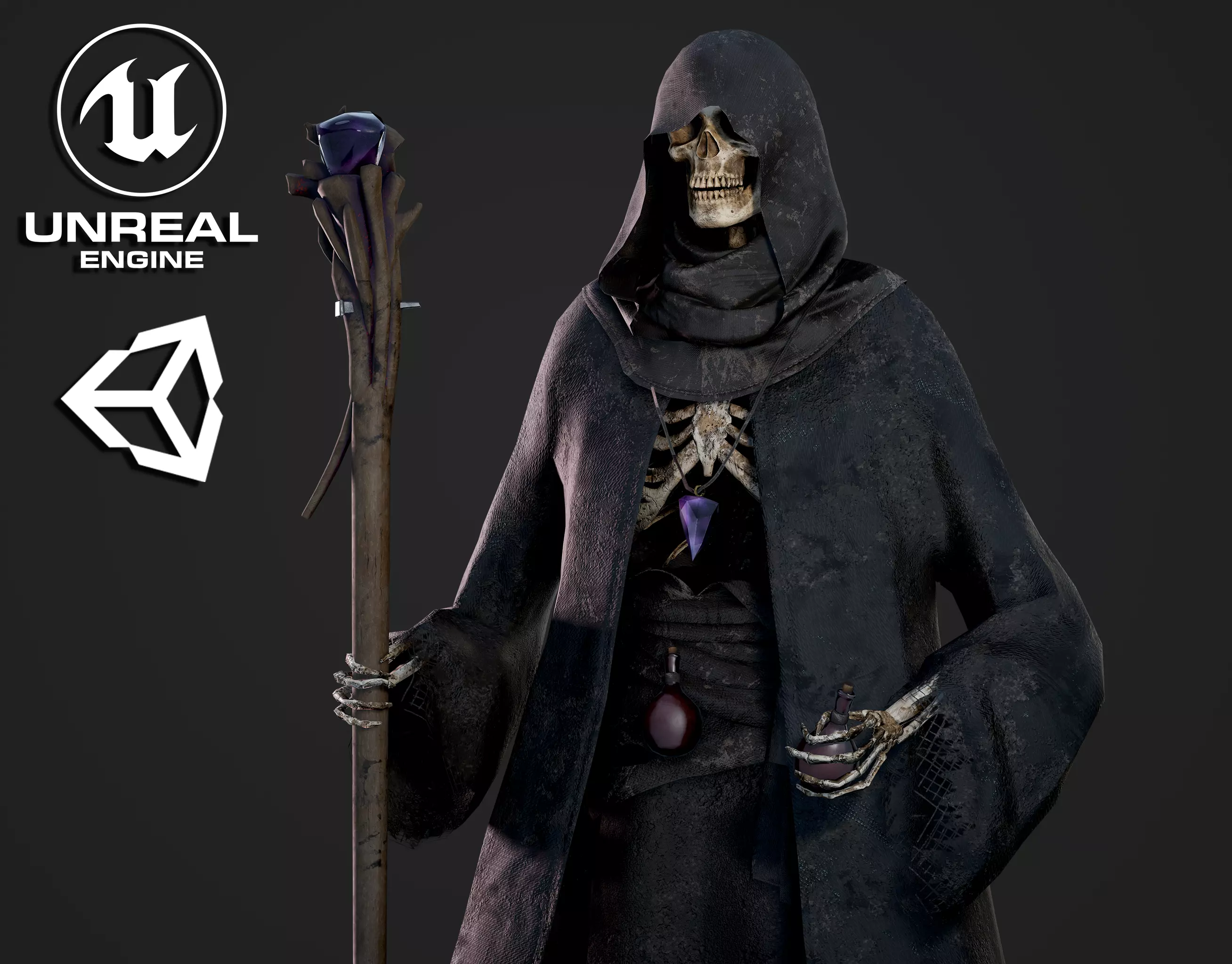 Skeleton Mage - Game Ready Low-poly 3D model_0