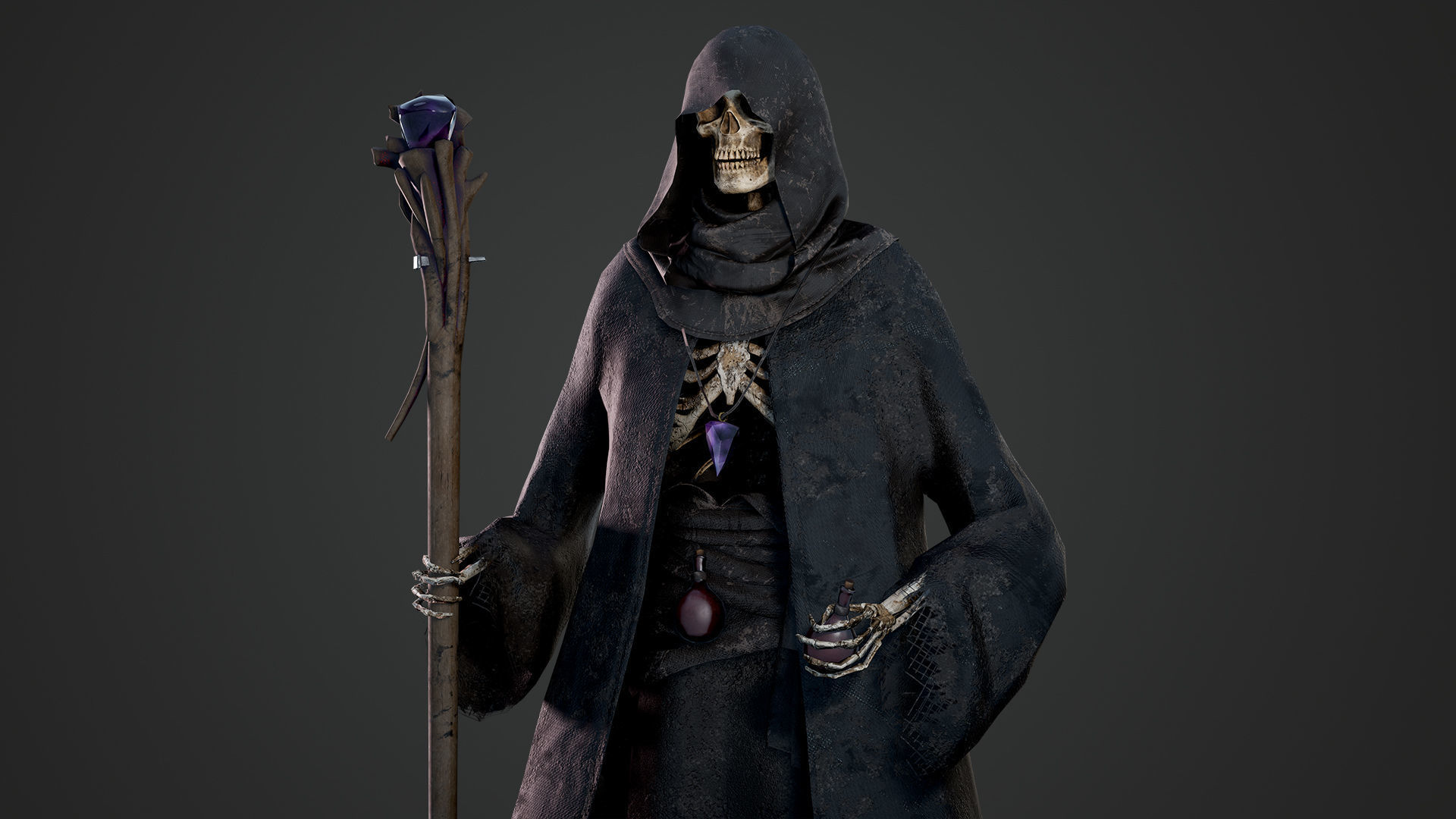 Skeleton Mage - Game Ready Low-poly 3D model_3